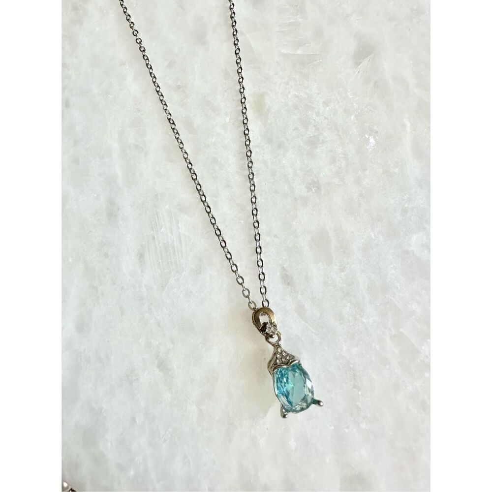 Light blue oval cubic zirconia pendant necklace